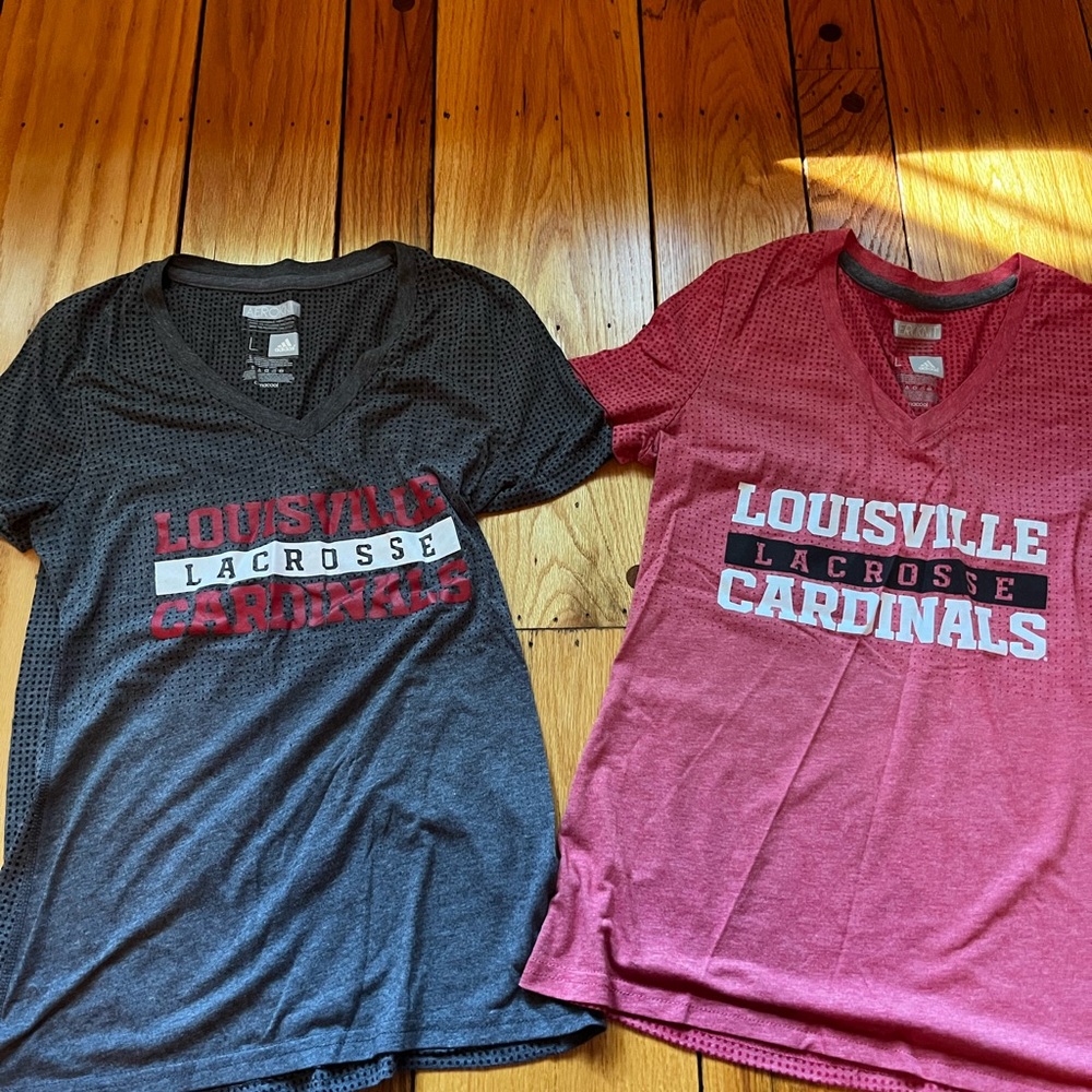 Louisville Cardinals lacrosse T-Shirts - Red and Gray, size large (runs small)